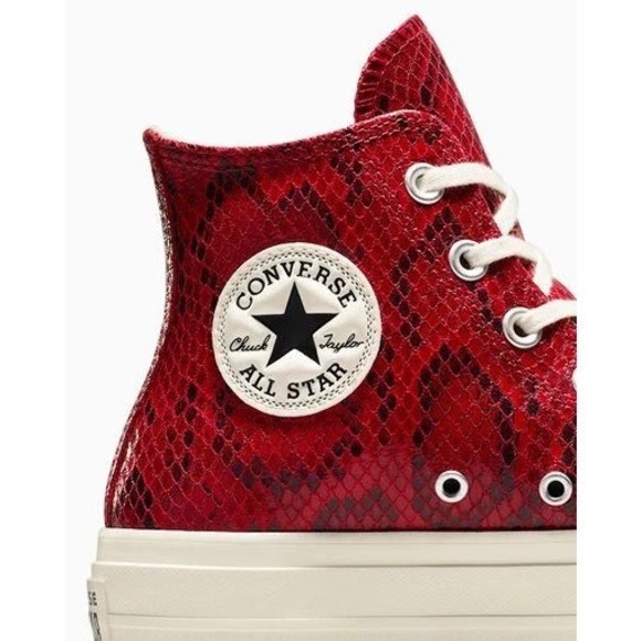 Converse Platform Chuck Taylor All Star Snakeskin High Top Sneakers Red Womens 7 - Picture 10 of 11